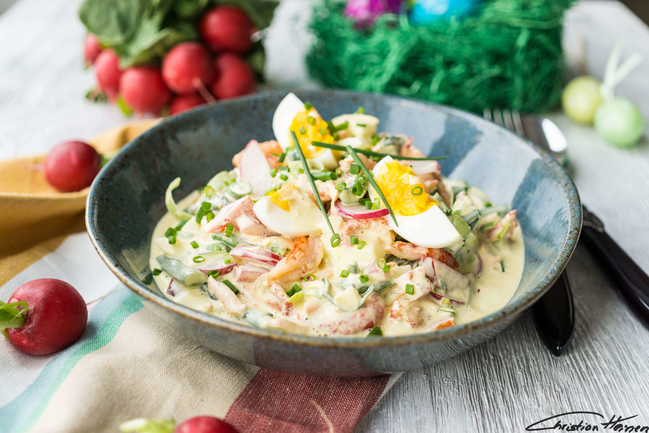 Eiersalat mit Flusskrebsen und grünem Spargel – HerdmitHerz